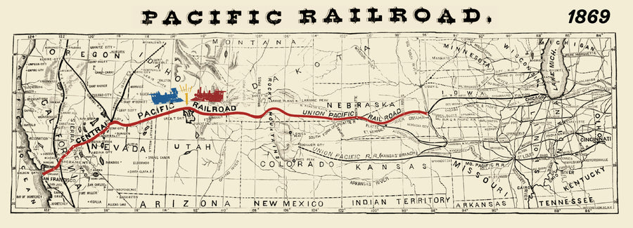 Pacific Railroad transcontinental map 